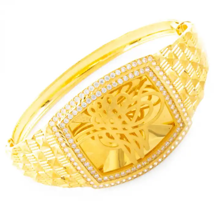 22 Ayar Taşlı Tuğralı Tasarım Kelepçe