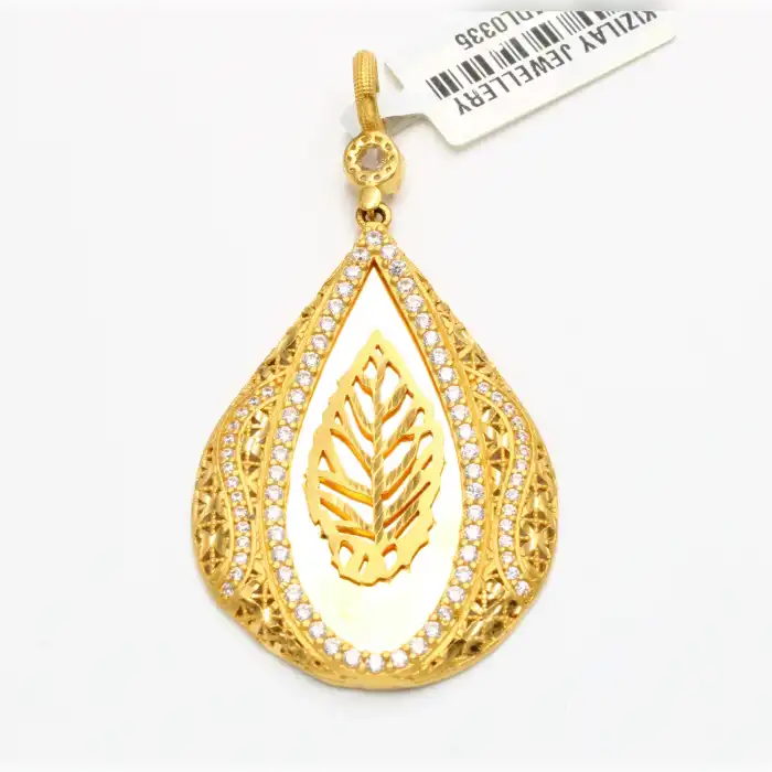 22 Ayar Taşlı Yaprak Kolye Ucu