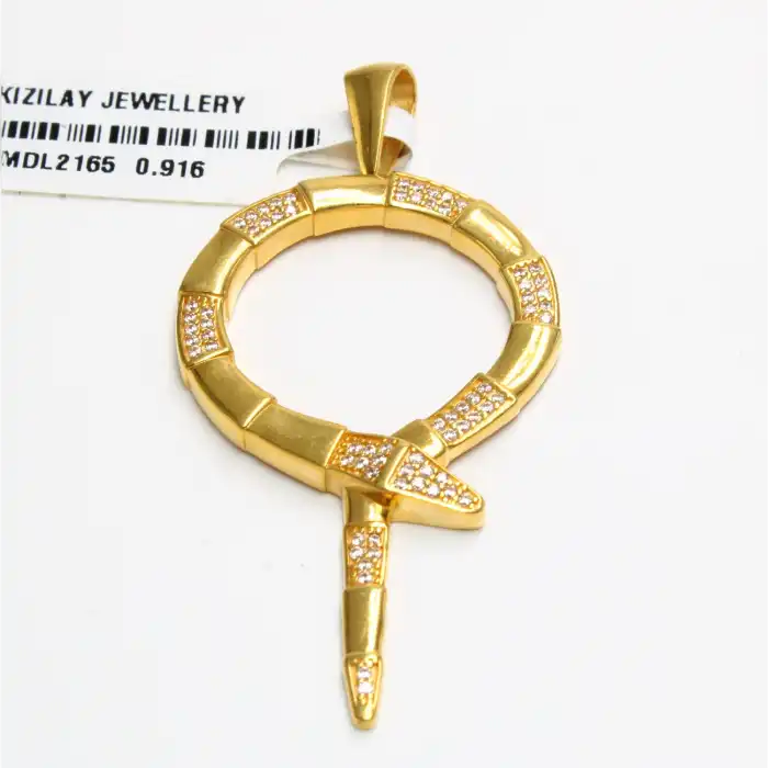 22 Ayar Taşlı Yılan Figür Kolye Ucu