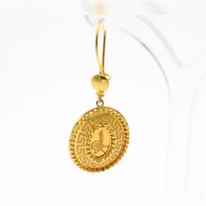 22 Ayar Tugragı Tane ışlemeli Küpe