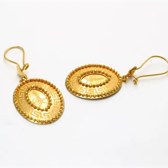 22 Ayar Tugragı Tane ışlemeli Küpe