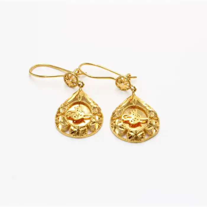 22 Ayar Tuðralı Desenli Küpe