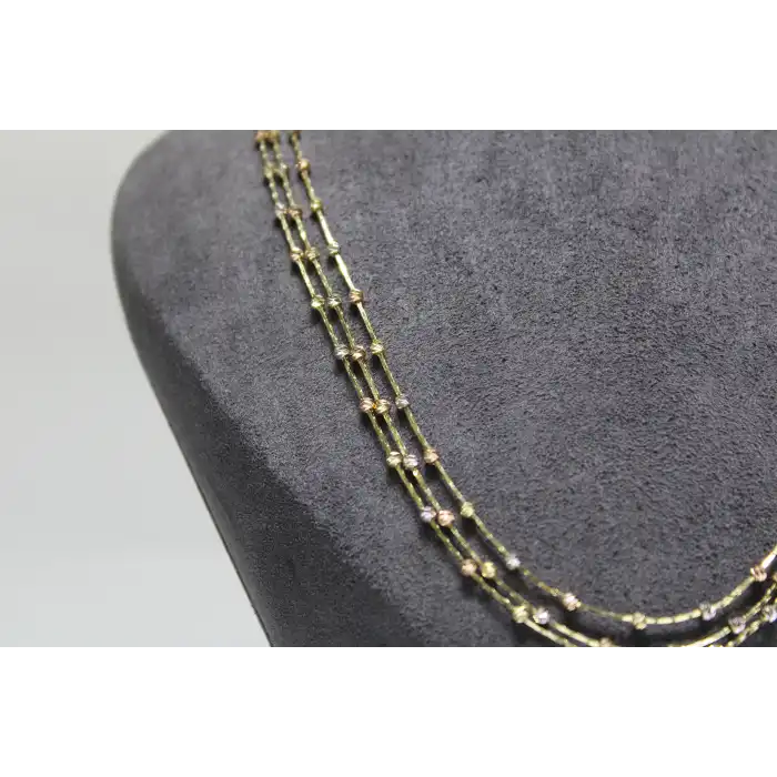 14 Ayar Altın Çok Renkli ( GOLD&SİLVER&ROSE ) Dorikalı Şık Kolye