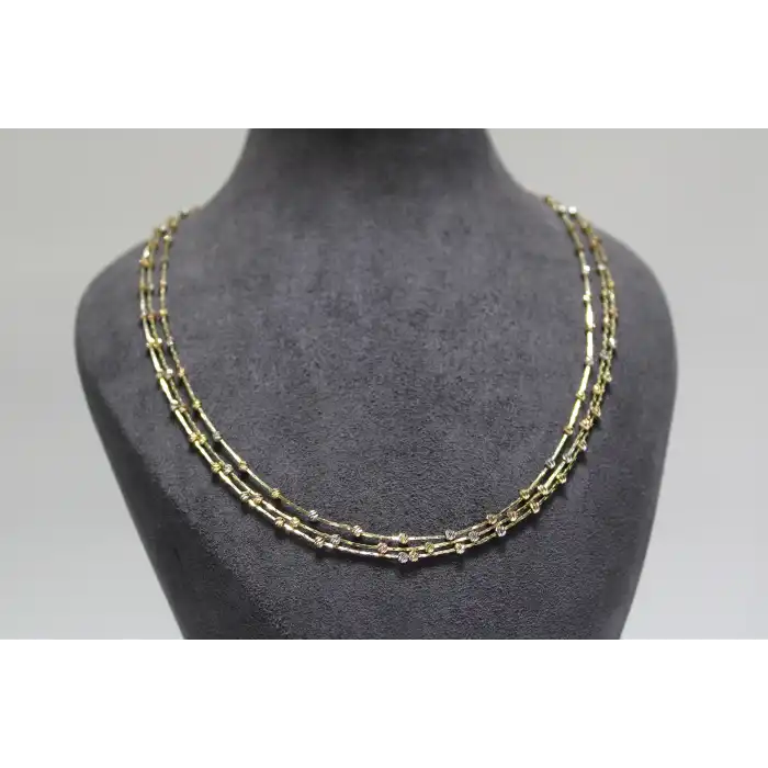 14 Ayar Altın Çok Renkli ( GOLD&SİLVER&ROSE ) Dorikalı Şık Kolye