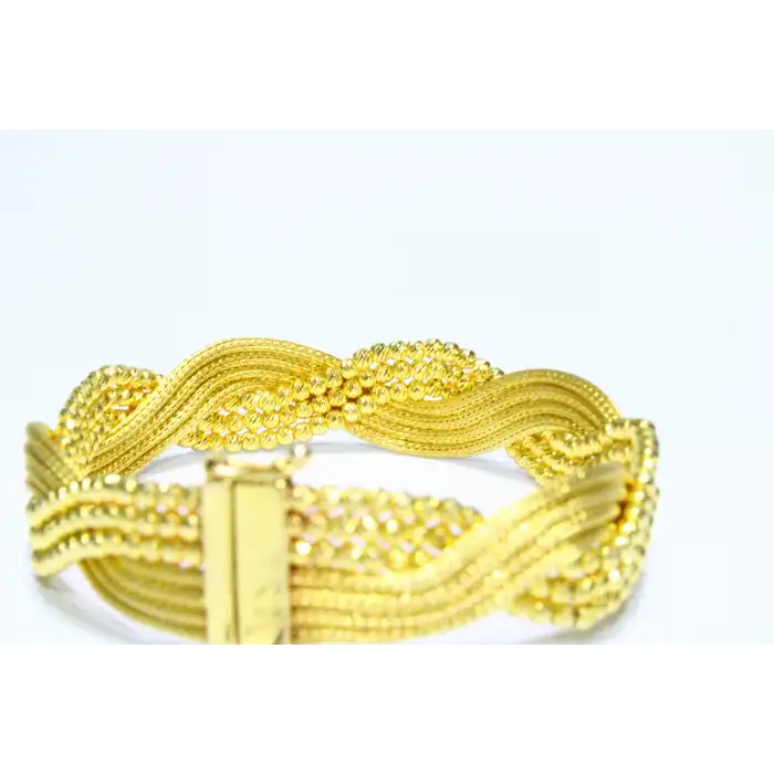 14 Ayar Altın Sarmal Dorikalı Hasır Kelepçe Bilezik  24.65 GR