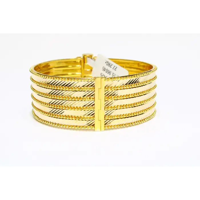 14 Ayar Altın 5 Sıralı Lazer Kesim Dorikalı Aynalı Kelepçe Bilezik 27.28