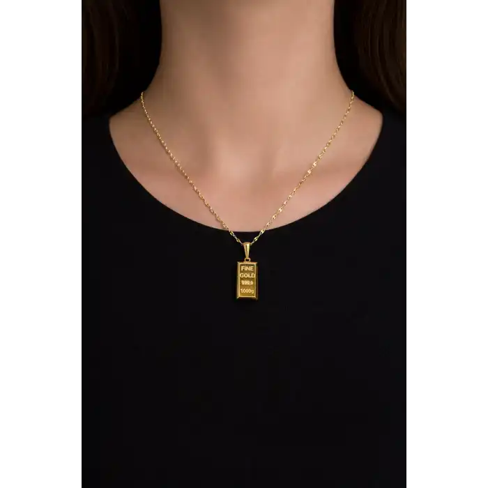 14 Ayar Altın Zincirli Külçe Kolye 2gr (GRAM)