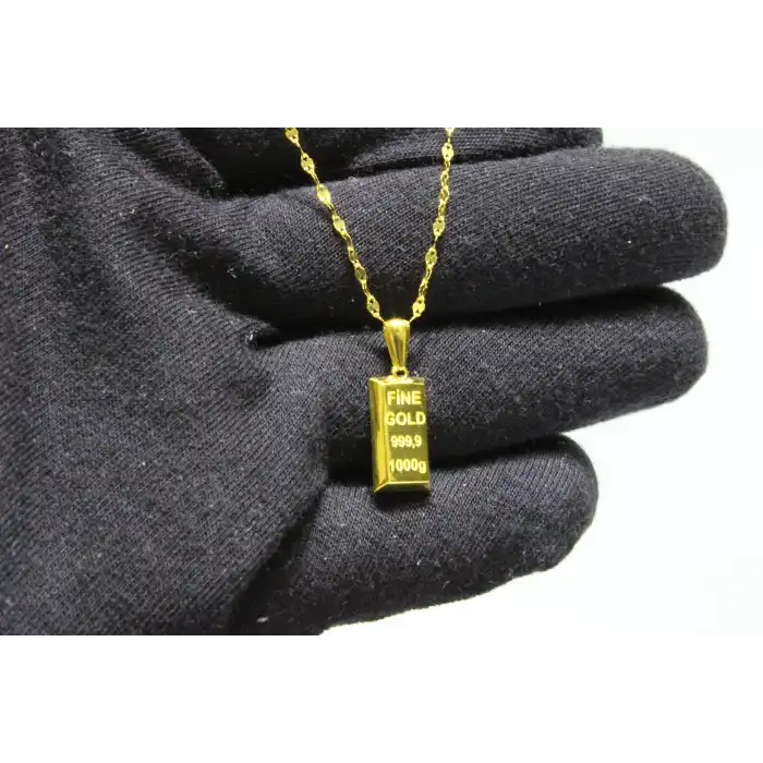 14 Ayar Altın Zincirli Külçe Kolye 2gr (GRAM)