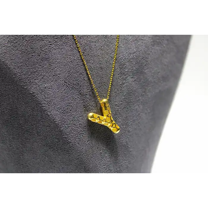 14 Ayar Gerçek Altın Y Harfi Kolye Ucu Zinciri