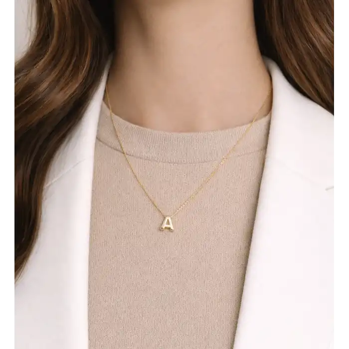 14 Ayar Altın A Harfi Kolye Ucu ve Zinciri