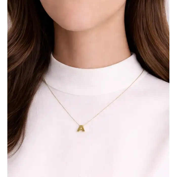 14 Ayar Altın A Harfi Kolye Zinciriyle Beraber