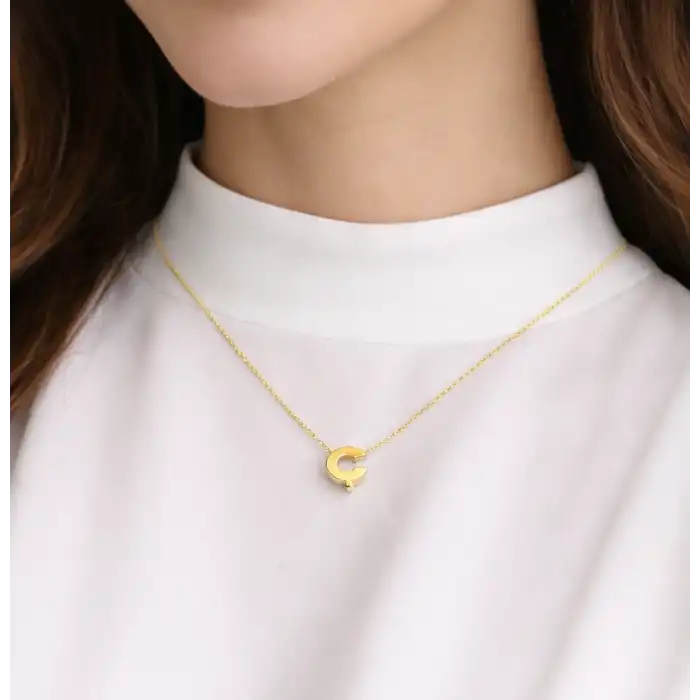 14 Ayar Altın Ç Harfi Kolye Zinciriyle Beraber