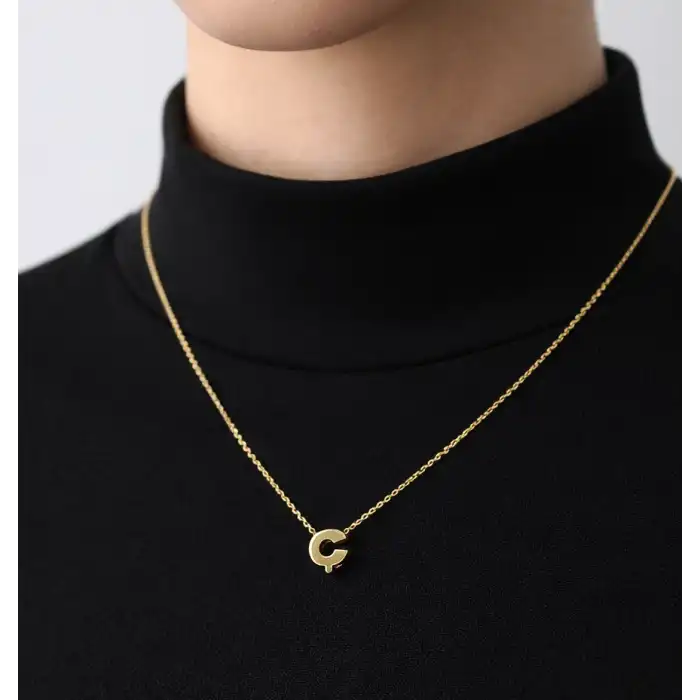 14 Ayar Altın Ç Harfi Kolye Zinciriyle Beraber