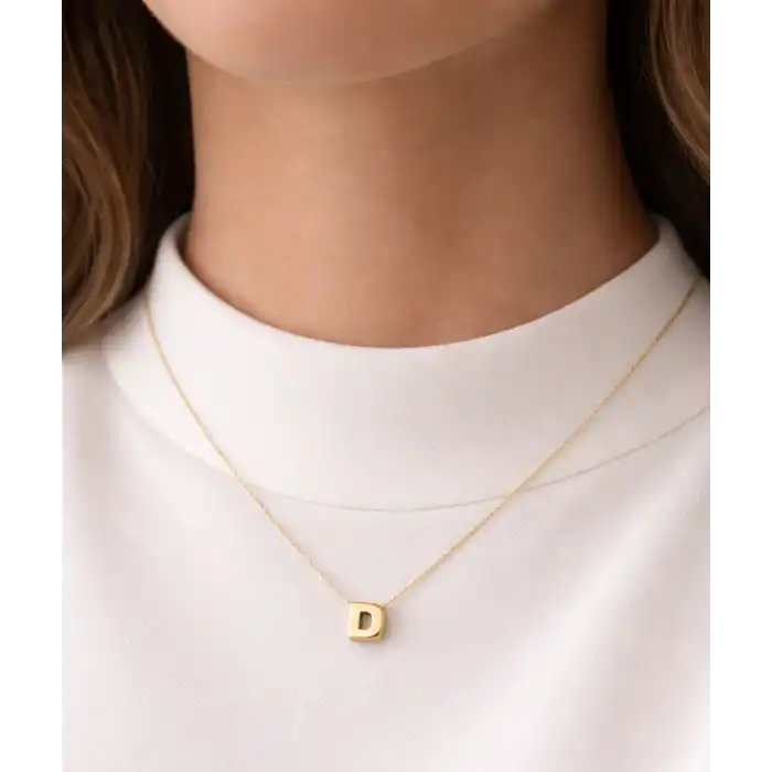 14 Ayar Altın D Harfi Kolye Zinciriyle Beraber