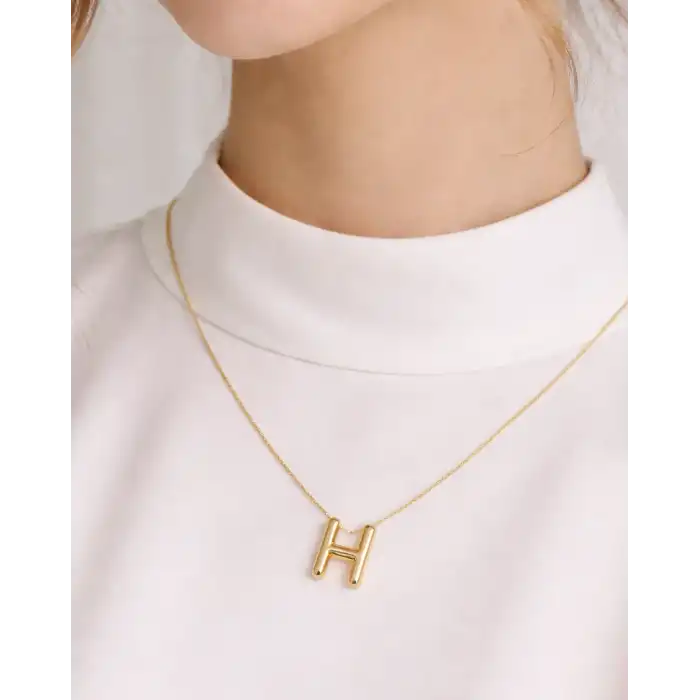14 Ayar Altın H Harfi Kolye Zinciriyle Beraber