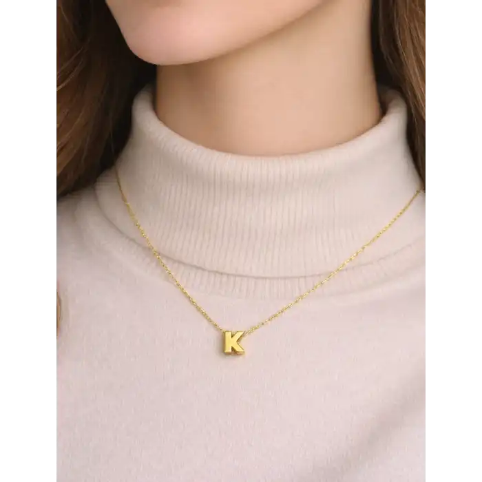 14 Ayar Altın K Harfi Kolye Zinciriyle Beraber