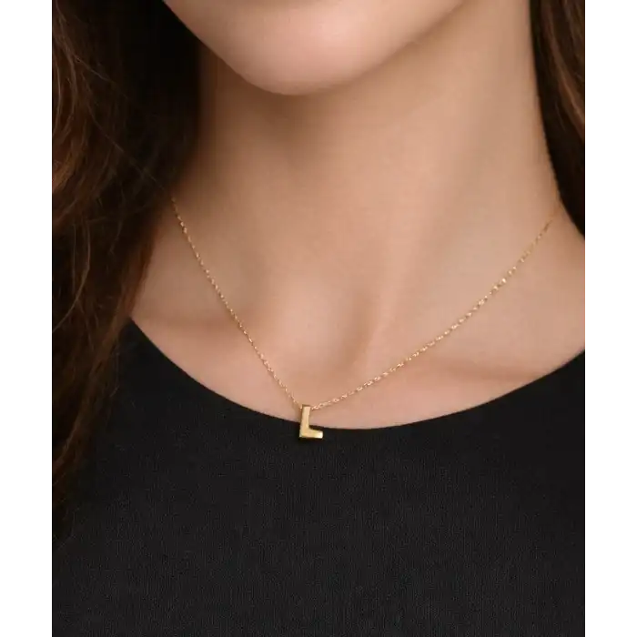 14 Ayar Altın L Harfi Kolye Zinciriyle Beraber