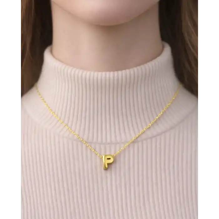 14 Ayar Altın P Harfi Kolye Zinciriyle Beraber