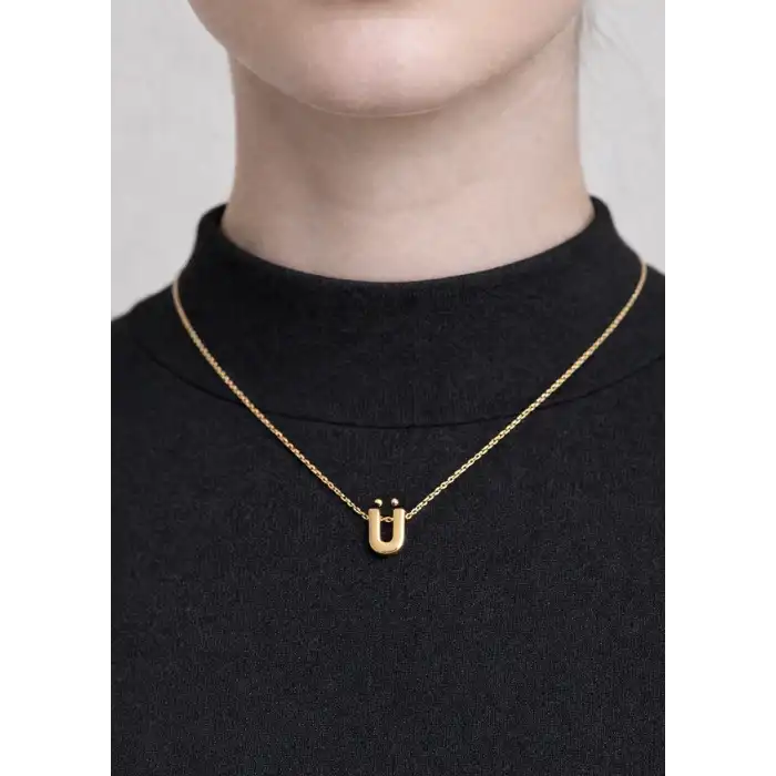 14 Ayar Altın Ü Harfi Kolye Zinciriyle Beraber