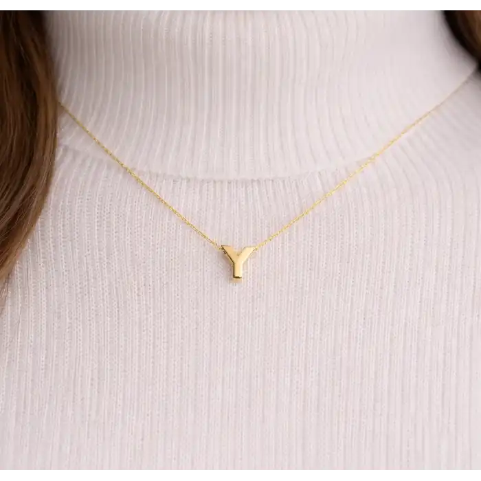 14 Ayar Altın Y Harfi Kolye Zinciriyle Beraber