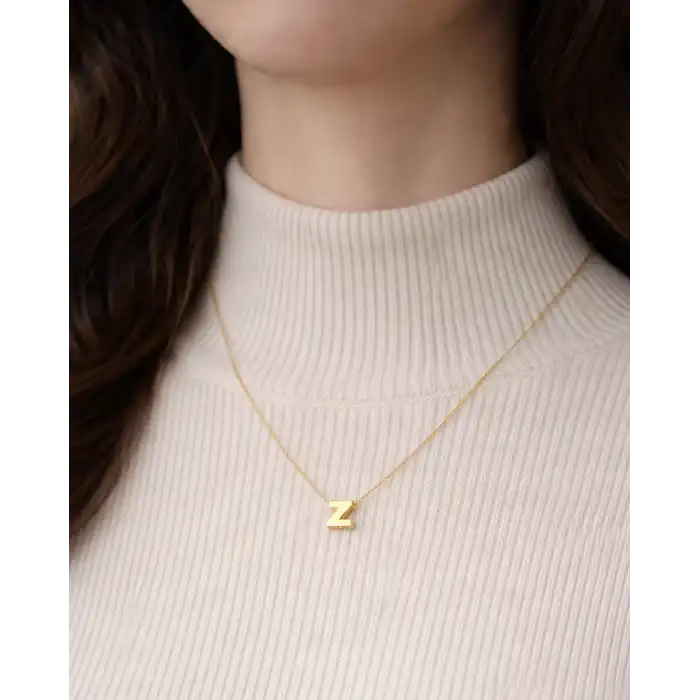14 Ayar Altın Z Harfi Kolye Zinciriyle Beraber