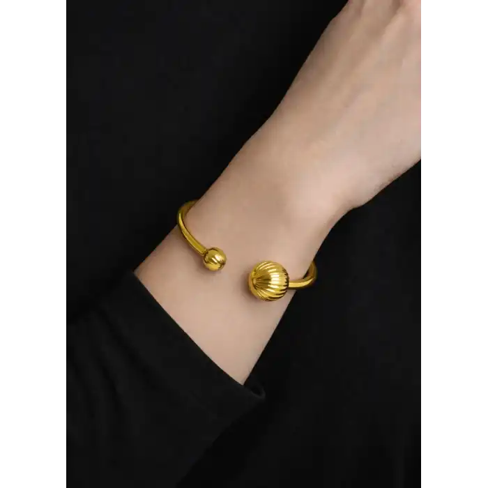 22 Ayar Altın Top Başlıklı Günlük Kelepçe Bilezik 8.68 GR KLP0794