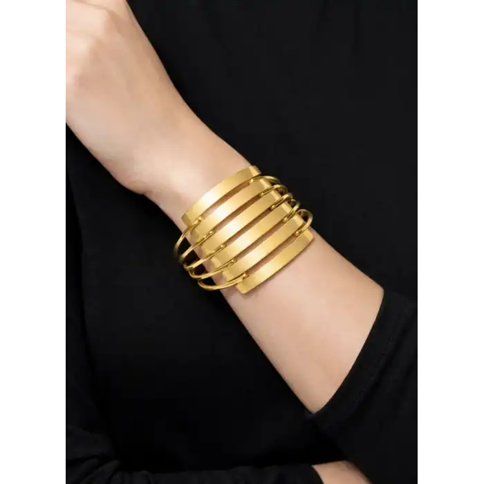 14 Ayar Altın 6 Sıralı Kaburga Kelepçe Bilezik 21.90 GR