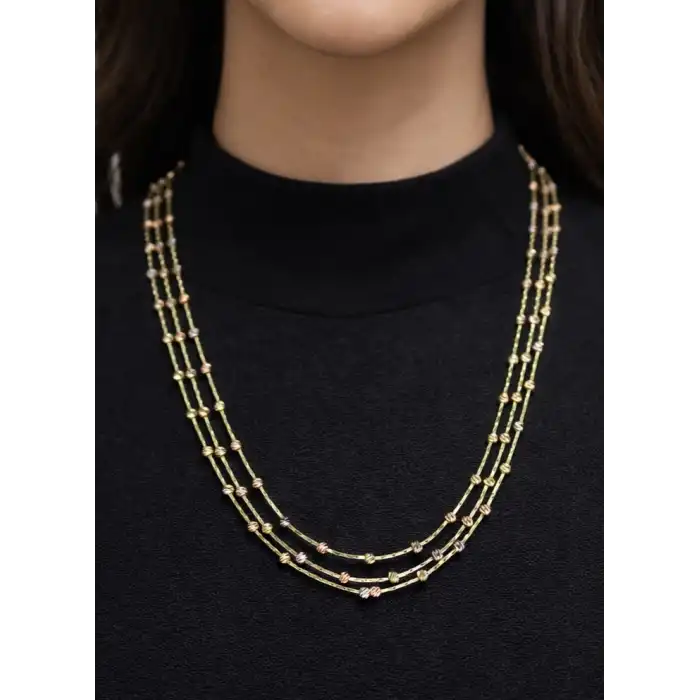 14 Ayar Altın Çok Renkli ( GOLD&SİLVER&ROSE ) Dorikalı Şık Kolye
