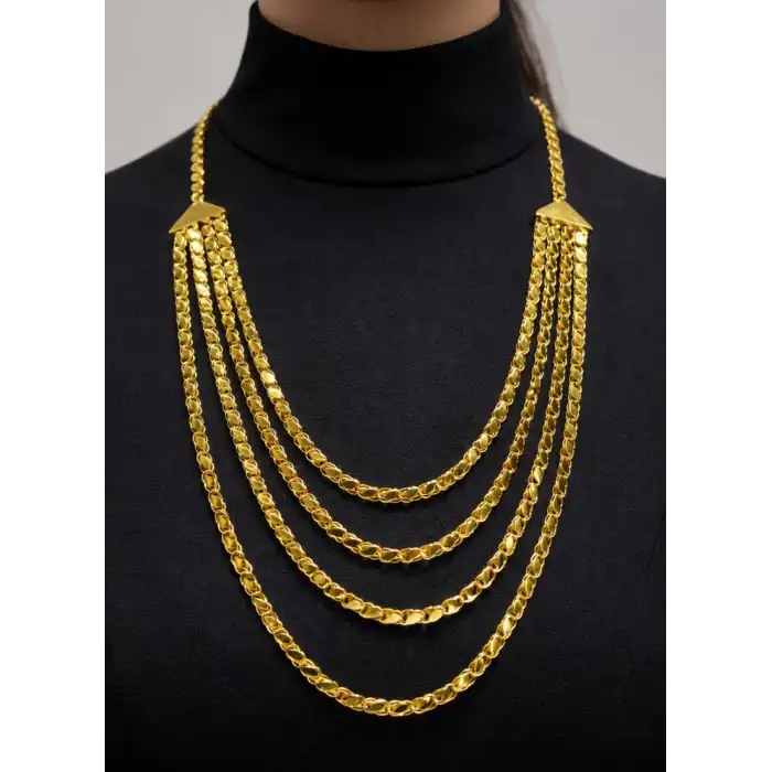 14 Ayar Altın 4 Sıra Pullu Kolye