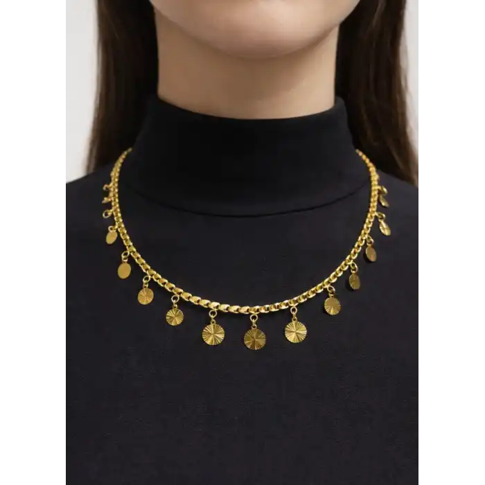 14 Ayar Altın Pullu Kolye