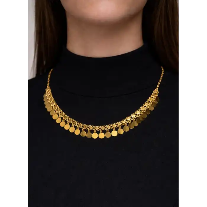 14 Ayar Altın Pullu Akıtma Kolye