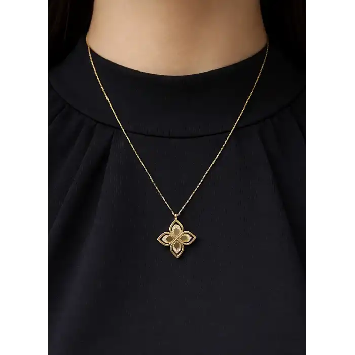 14 Ayar Altın Taşlı Yonca Kolye