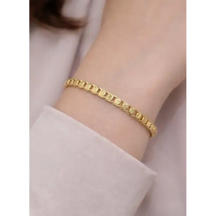 14 Ayar Altın Pullu Zincir Model Bileklik Künye