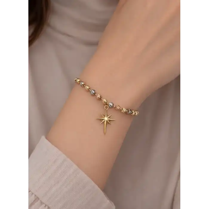 14 Ayar Altın Çok Renkli Spor Günlük Bileklik Künye