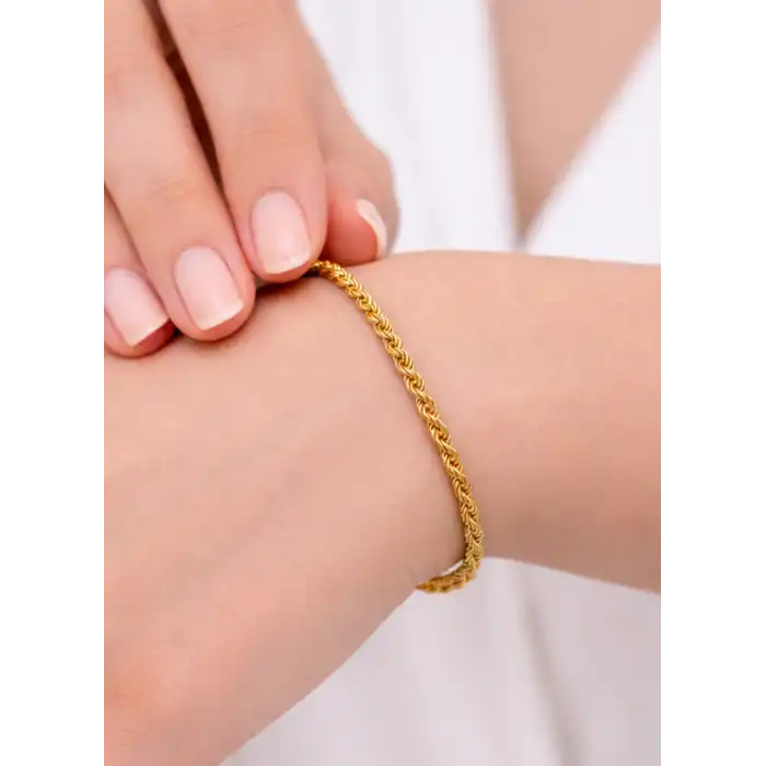 14 Ayar Gerçek Altın Günlük Halat Künye Bileklik