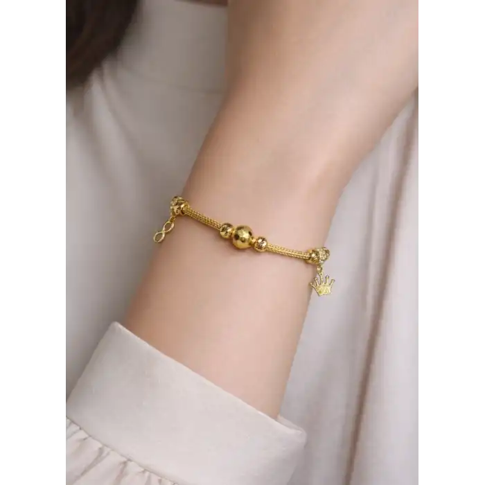 14 Ayar Altın Sonsuzluk Taç Dorikalı Bileklik Künye