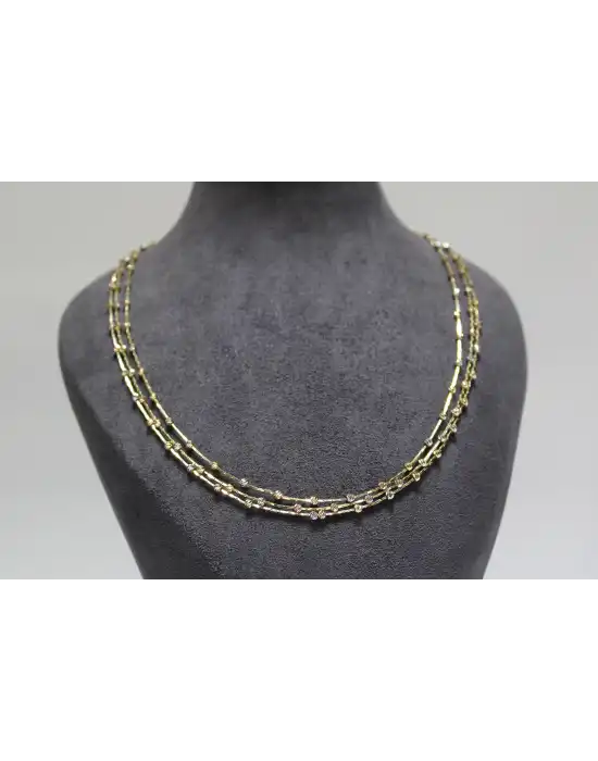 14 Ayar Altın Çok Renkli ( GOLD&SİLVER&ROSE ) Dorikalı Şık Kolye