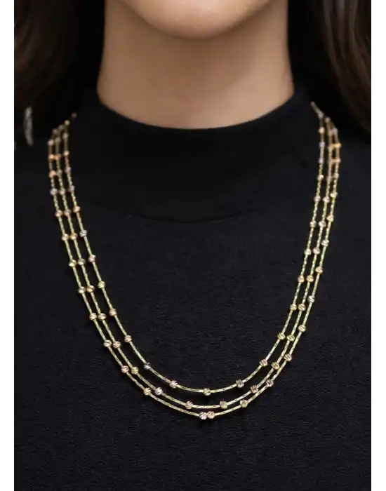 14 Ayar Altın Çok Renkli ( GOLD&SİLVER&ROSE ) Dorikalı Şık Kolye