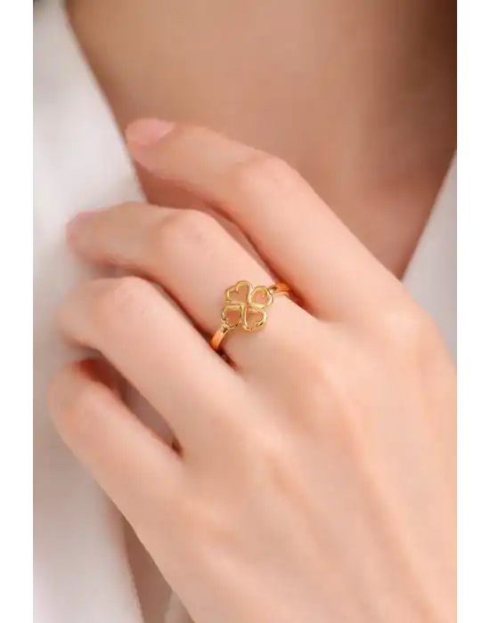 22 Ayar Altın Yüzük Taşlı Kalpli Yonca Modeli 2.47 GR EKL0002