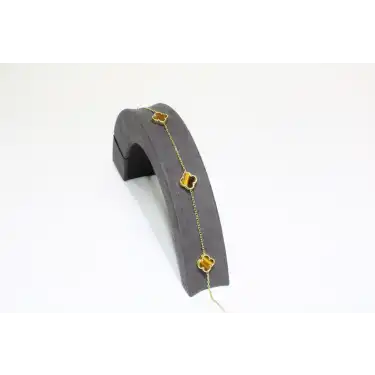 14 Ayar Altın 3 Yoncalı Kahverengi Taşlı Bileklik