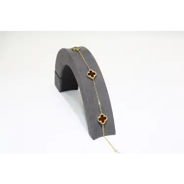 14 Ayar Altın 3 Yoncalı Kırmızı Taşlı Bileklik