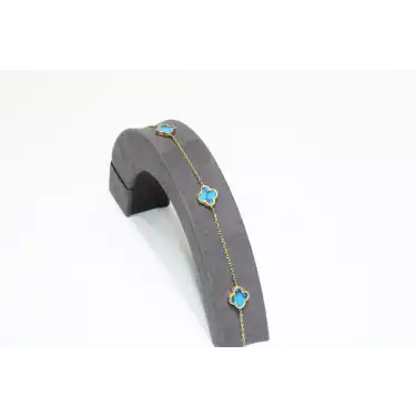 14 Ayar Altın 3 Yoncalı Mavi Bileklik