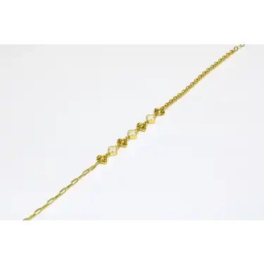 14 Ayar Altın 3 Yoncalı Beyaz Taşlı Bileklik