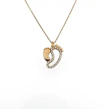 14 Ayar Ayak Izi Taşlı Minimal Kolye