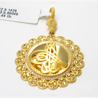 14 Ayar Ayna Tasarım Taşlı Kolye Ucu