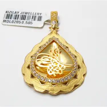 14 Ayar Ayna Tasarım Taşlı Kolye Ucu