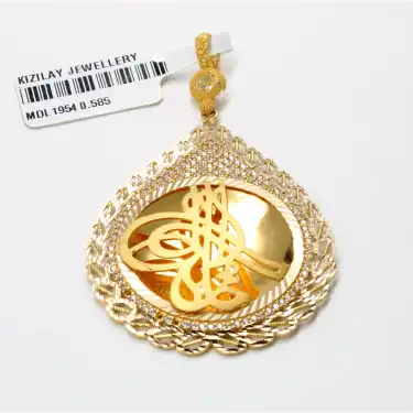 14 Ayar Ayna Tasarım Taşlı Kolye Ucu