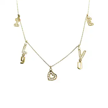 14 Ayar Taşlı I Love Minimal Kolye