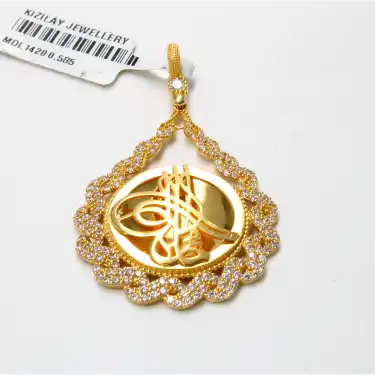 14 Ayar Taşlı Örgülü Tuğra Kolye Ucu