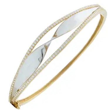 14 Ayar Taşlı Tasarım Yaprak Kelepçe